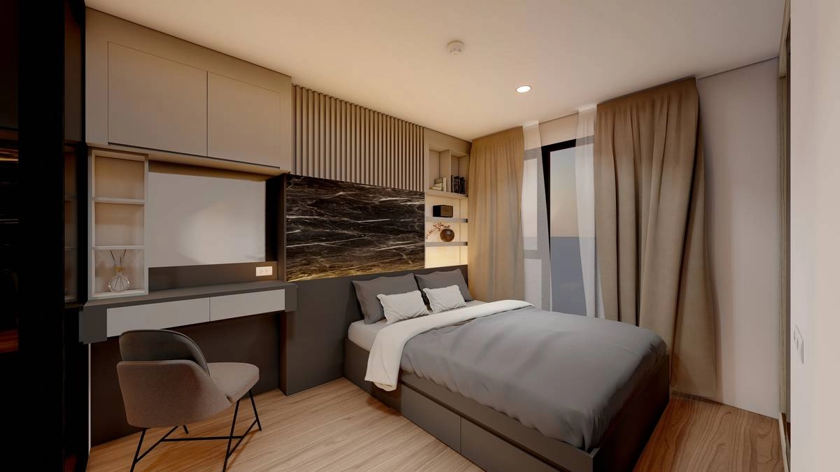 ห้องนอนคอนโดสไตล์ Modern Luxury