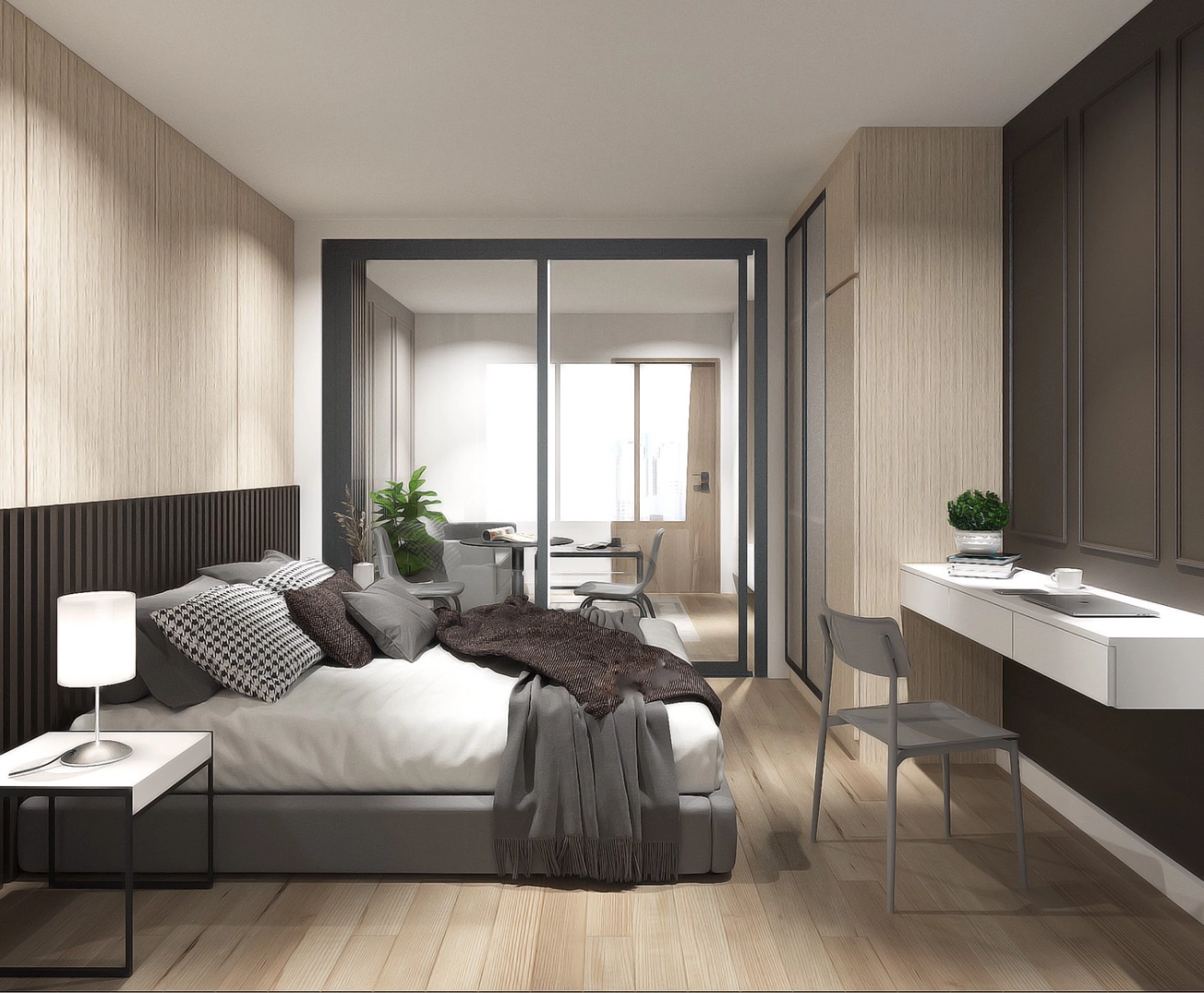 ห้องนอนคอนโดสไตล์ Modern Classic