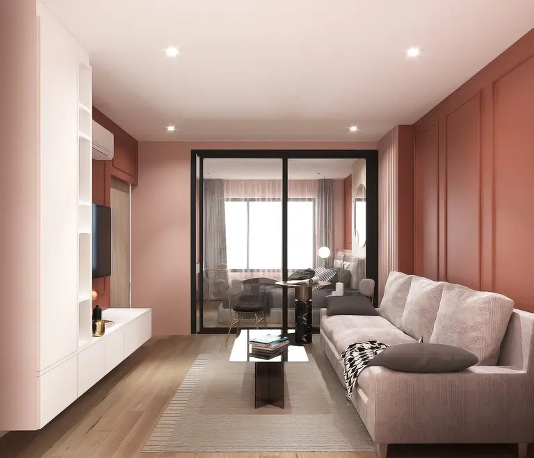ห้องนั่งเล่นคอนโดสไตล์ Modern Classic